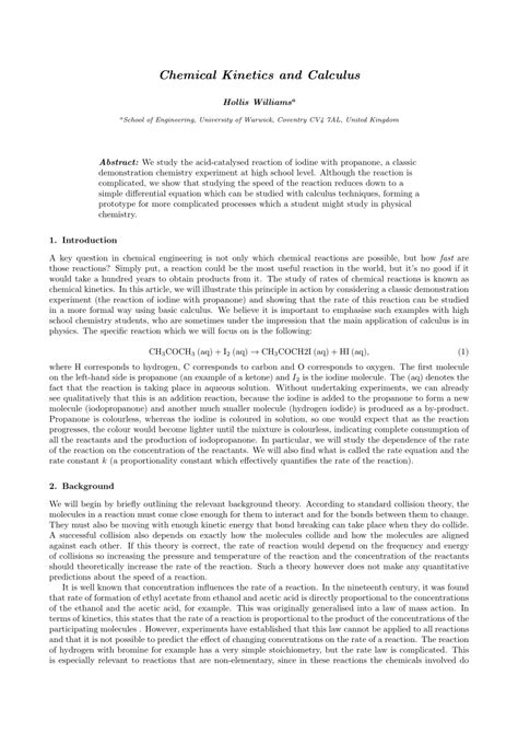 (PDF) Chemical Kinetics and Calculus .